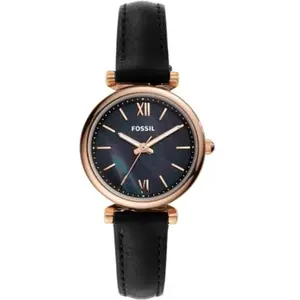 Fossil montre femme ES4700 Mini Carlie à trois aiguilles en cuir noir pas cher