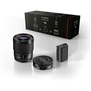 Panasonic Kit Accessoires Lumix Optique fixe grand angle 26mm S-R26E + Optique fixe Portrait Lumix S 50mm f1.8m S-S50ME + Batterie DMW-BLK22EB pour Lumix S5 et S9 Noir pas cher