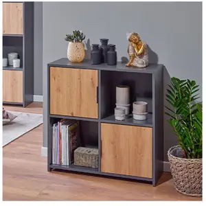 EBUY24 Pepeto bibliothèque 2 portes, 2 tablettes gris, Artisan chêne décor.Vendu paramazon