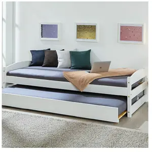 Interlink SAS Lit Vindas - AC-DÉCO - Lit gigogne en bois massif - Blanc - 90x200 cm - Sommiers inclus pas cher