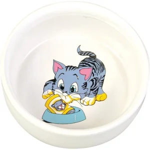 Trixie Bol En Céramique avec motif chat, 0,3 l, blanc, pas cher