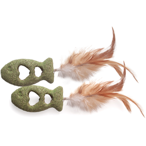 Lot économique : 2x2er Set Aumüller Federfisch (poisson à plumes) Jouets pour l'hygiène dentaire des chats pas cher