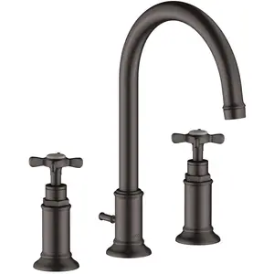 hansgrohe, Robinetterie de salle de bains, Mélangeur lavabo 3-L 180 AXOR MONTREUX DN 15 m ZAG 1 1/4" brushed black chrome