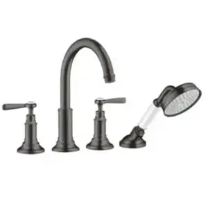 hansgrohe, Robinetterie de salle de bains, Mélangeur bain/douche 4 trous AXOR MONTREUX DN 15 avec levier noir brossé chrome