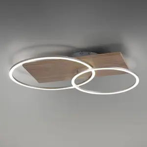 LED plafondlamp woonkamerlamp eetkamerlamp daglichtlamp, metaal hout bruin zilver, afstandsbediening dimbaar CCT geheugenring beweegbaar, 30W 2000Lm 2700-5000K, L 70 cm