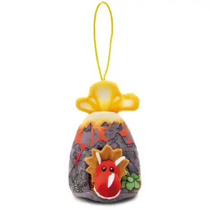 NICI Doudou en peluche dinosaure Cerastupsy de 12 cm dans un volcan avec une boucle de couleur rouge - Peluche douce et durable, mignonne peluche à câliner, pour jouer, pour enfants et adultes