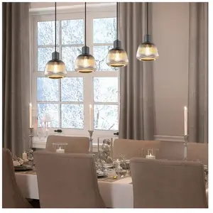 Trio Leuchten Suspension TARIFA 362800432, métal noir mat, verre chrome vaporisé, excl. 4x E27 pas cher
