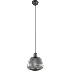 Trio Leuchten Suspension TARIFA 362800132, métal noir mat, verre chrome vaporisé, excl. 1x E27 pas cher