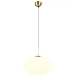 Ovale hanglamp Fomento Ø 40cm - messing met wit glas - 363190108