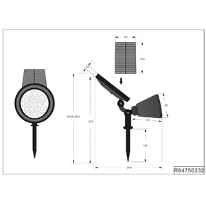 RL Lampe solaire d'extérieur de jardin réglable à piles, couleur noire... pas cher