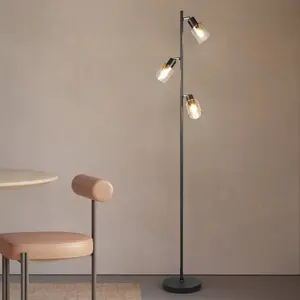 REALITY CADIZ - Vloerlamp - Zwart mat - excl. 3x E14 4 W - Voetschakel... pas cher