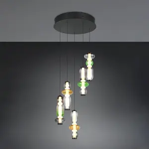 Trio, Suspension, 334330517 Minerva LED Pendelleuchte 5x8W  42cm dimmbar Multicolor CCT einstellbare Lichtfarbe