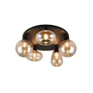 Trio Plafonnier noir mat en verre ambré pour salon, D 63,5 cm pas cher