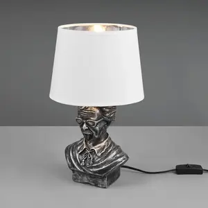 Reality, Lampe de table, Albert 1xE14, max.40,0 W Tissu, Blanc, Corps: Céramique, argent ancien Ø:21,0cm, H:36,0cm Interrupteur de cordon,IP20,Sans illuminantVendu parbol