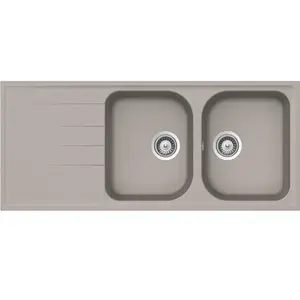SCHOCK Évier de cuisine Lithos D200 2 bacs avec goutteurbaignoire réversiblematériau Cristalitegris taupe1160 x 500 mm pas cher