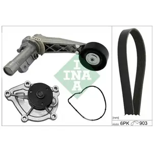 Schaeffler INA Pompe à eau+Jeu de courroie trapézoïdale à nervures pour PEUGEOT: 207, Partner, 208, 3008, 5008, 508, 308, 2008, RCZ (Ref: 529 0504 30)