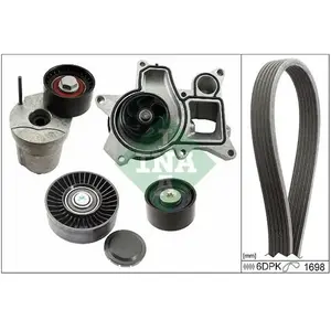 Schaeffler INA Pompe à eau+Jeu de courroie trapézoïdale à nervures pour BMW: Série 3, Série 1 (Ref: 529 0369 30)
