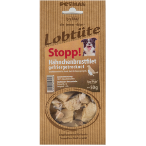 Lot économique : 10x50 g Petman Lobtüte Stop ! Friandises pour chien au filet de poulet pas cher