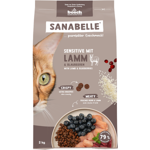 2kg Sensitive agneau myrtilles Sanabelle croquettes pour chat pas cher