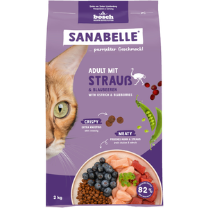 2 kg Adult autruche et myrtilles Sanabelle, croquettes pour chat pas cher