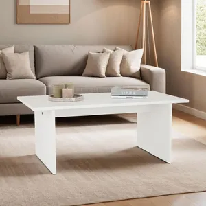 Idimex Table basse SALTO rectangulaire pour salon en bois massif blanc, 110x45 cm, élégante et minimaliste, pieds en bois pas cher