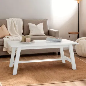 Idimex Table basse LUZERNA rectangulaire pour salon en bois massif blanc, 110 x 45 cm, design moderne minimaliste, pieds en bois pas cher