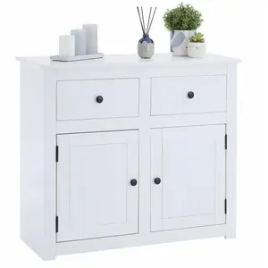 Buffet bas blanc - IDIMEX - PAULO - 2 portes et 2 tiroirs - en pin mas... pas cher