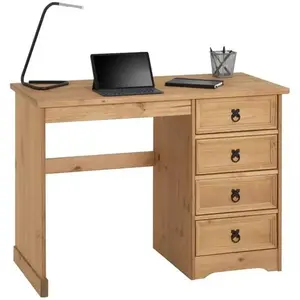 Idimex Bureau SALSA avec rangement 4 tiroirs en pin massif finition teintée/cirée, style mexicain pas cher