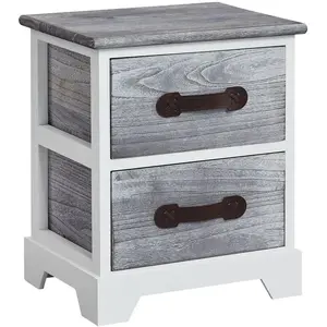 Idimex Table de chevet SALERNO table de nuit 2 tiroirs en bois de paulownia style shabby chic vintage vieilli gris blanc pas cher