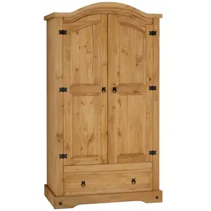 Idimex Armoire SALSA penderie pour vêtements style mexicain avec 2 portes 1 étagère 1 tiroir, en pin massif finition teintée/cirée pas cher