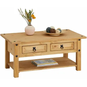 Table basse - IDIMEX - SALSA - Pin massif - 2 tiroirs - Style mexicain pas cher