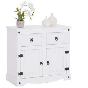 Idimex Buffet RURAL commode bahut vaisselier en pin massif blanc avec 2 tiroirs et 2 portes, meuble de rangement style mexicain en bois pas cher