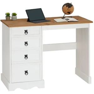 Idimex Bureau CAMPO en bois massif L 105 cm avec 4 tiroirs coloris bla... pas cher