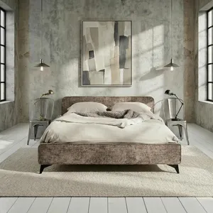 Idimex Lit double LEVERDA 140x190 cm Revêtement en tissu Lit style moderne pour 2 personnes Cadre de lit avec sommier inclus Brun pas cher