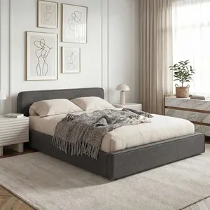 Idimex Lit double BELARTI 140x190 cm Revêtement en tissu Gris foncé Lit style moderne pour 2 personnes Cadre avec sommier inclus pas cher