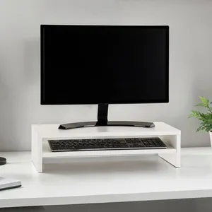 Idimex Réhausseur d’écran CONNECT en bois blanc avec 1 étagère 52 x 26 cm, support pratique pour ordinateur portable pas cher