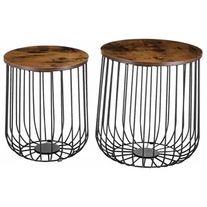 Lot de 2 tables d'appoint - IDIMEX - ERRANO - Paniers en métal - Décor old style pas cher