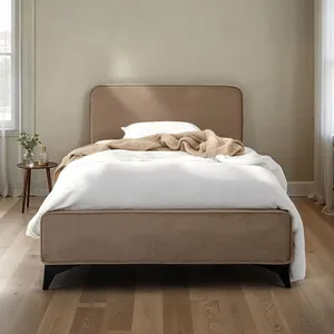 Idimex Lit simple RAVELLO 90x190 cm, Revêtement en tissu, Lit style moderne pour 1 personne, Cadre de lit avec sommier inclus, Grège pas cher