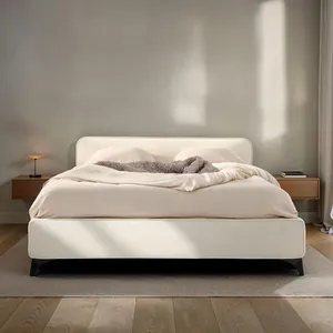 Idimex Lit double RAVELLO 140x190 cm, Revêtement en tissu, Lit style moderne pour 2 personnes, Cadre de lit avec sommier inclus, Blanc pas cher