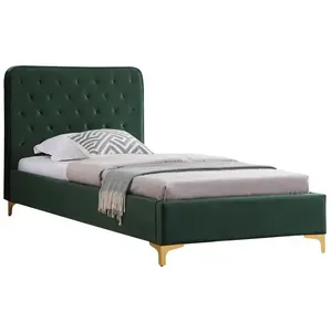 Lit simple - IDIMEX - GLAMOUR - Velours capitonné vert - Couchage 90x190 cm pas cher