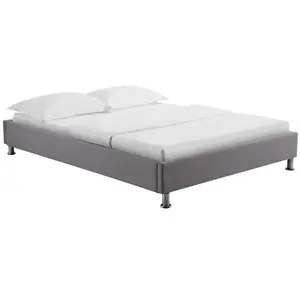 Lit futon double IDIMEX NIZZA 140x190 cm avec sommier et pieds en métal chromé - tissu gris pas cher