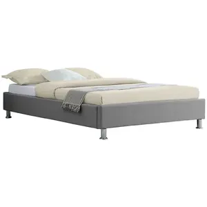 Idimex Lit futon simple pour adulte NIZZA 120x190 cm 1 place et demi / 1 personne, avec sommier et pieds en métal chromé, tissu gris pas cher