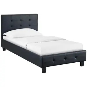 Idimex Lit simple pour adulte ou enfant REVE avec sommier 90x190 cm 1 place/1 personne, tête et pied de lit capitonnés, en synthétique noir pas cher