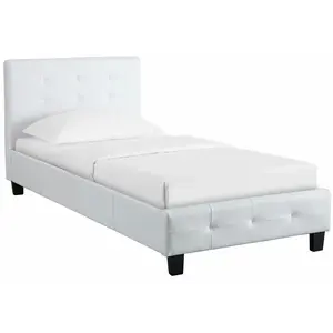 Lit simple adulte/enfant REVE avec sommier 90x190 cm - Blanc - IDIMEX - Lit capitonné - Classique - Intemporel pas cher