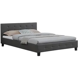 Lit double MATHIEU - IDIMEX - Capitonné - Gris - 140x190 cm pas cher