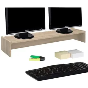 Idimex Support d'écran d'ordinateur SCREEN, réhausseur pour deux moniteurs ou un grand écran, longueur 100 cm, en mélaminé chêne sonomaVendu parcdiscount