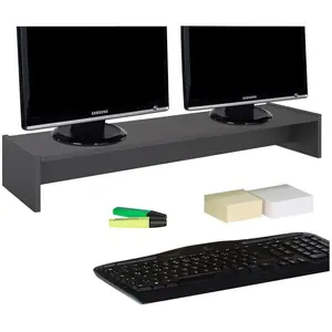 Idimex Support d'écran d'ordinateur SCREEN, réhausseur pour deux moniteurs ou un grand écran, longueur 100 cm, en mélaminé gris matVendu parcdiscount