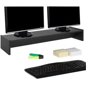 Idimex Support d'écran d'ordinateur SCREEN, réhausseur pour deux moniteurs ou un grand écran, longueur 100 cm, en mélaminé noir matVendu parcdiscount