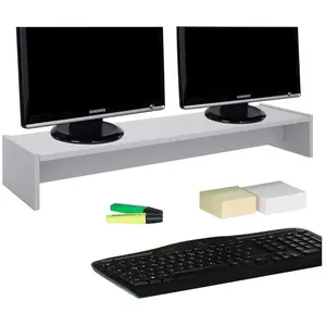 Idimex Support d'écran d'ordinateur SCREEN, réhausseur pour deux moniteurs ou un grand écran, longueur 100 cm, en mélaminé gris clair matVendu parcdiscount