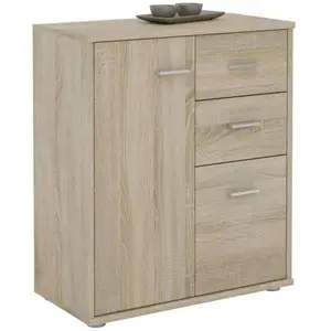 Idimex Buffet REMY, commode meuble de rangement avec 2 tiroirs et 2 portes, en mélaminé décor chêne sonoma